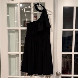 Shoshanna Black One-Shoulder Dress with Bold Bow on the Shoulder